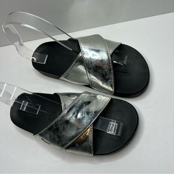 PINK Victoria’s Secret Silver and Black slide on Sandals with Metallic Straps - Picture 2 of 7